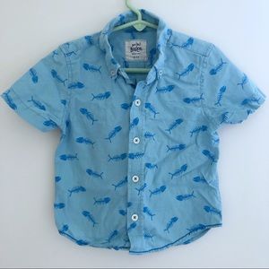 Boys adorable fishbone print shirt by Mini Boden